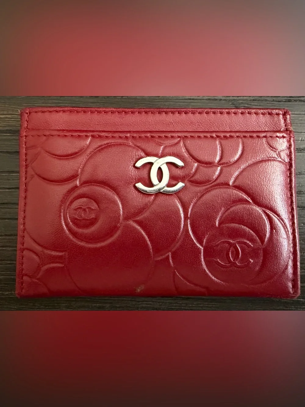 Chanel Embossed Camellia Card Holder with Interlocking Logo